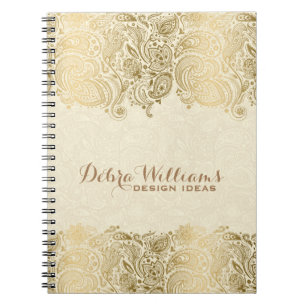 Beige & Gold Floral Paisley Lace Notizblock