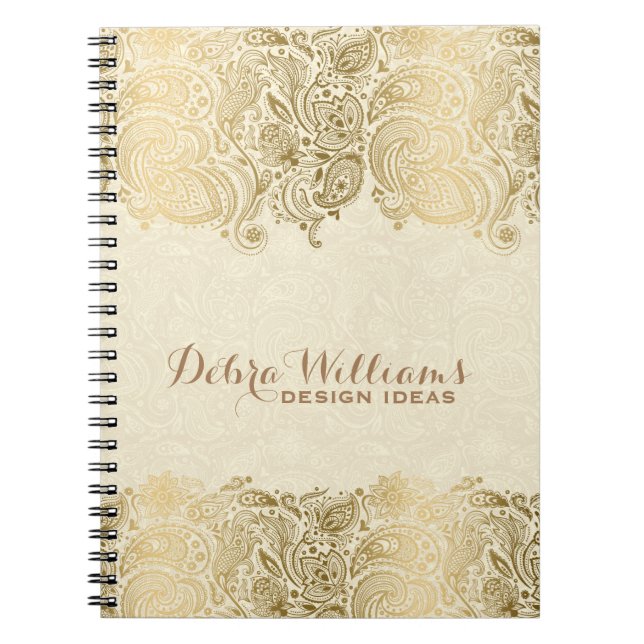 Beige & Gold Floral Paisley Lace Notizblock (Vorderseite)