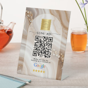 Beige Gold Google Bewertungen Geschäft Link QR Cod Sockelschild