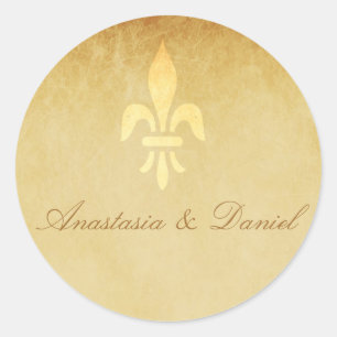Beige Gold Luxus französische Fleur-de-Lis-Hochzei Runder Aufkleber