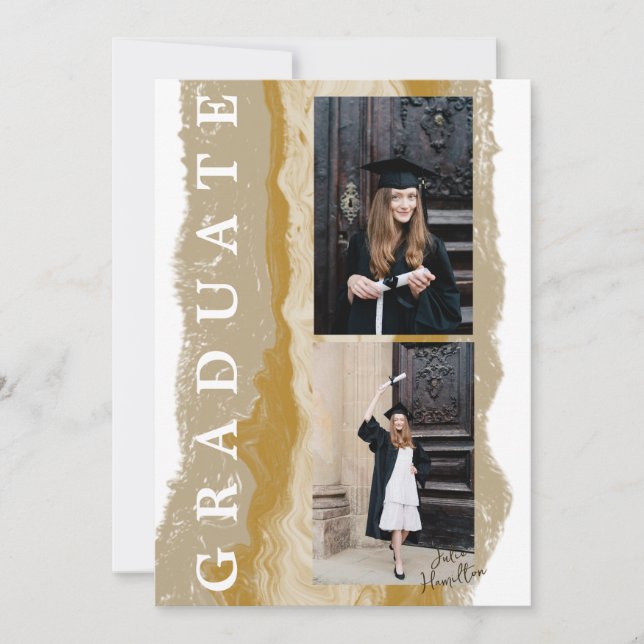 Beige Gold Marble Abschluss Announcement Card Einladung (Vorderseite)