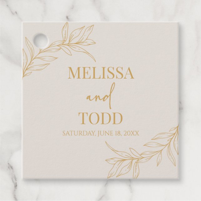 Beige Gold Minimal Minimalistische Zweigstelle Lea Geschenkanhänger (Vorderseite)