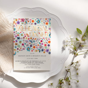 Beige Gold Typografie Floral Wedding Probe Einladung