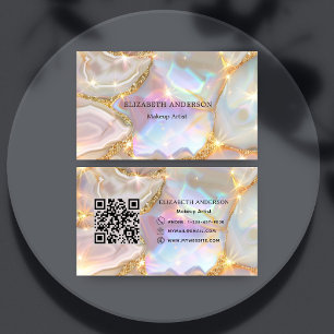 Beige Goldagate-holografischer Qr-Code Visitenkarte