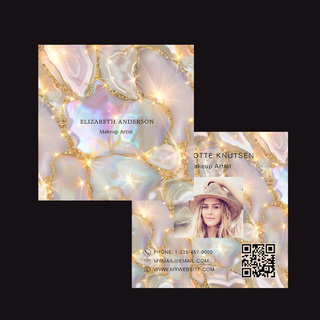 Beige Goldagate holografisches Foto qr Quadratische Visitenkarte (Von Creator hochgeladen)