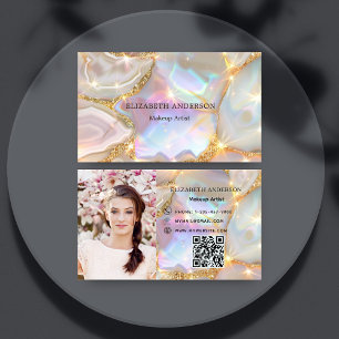 Beige Goldagate holografisches Foto qr Visitenkarte
