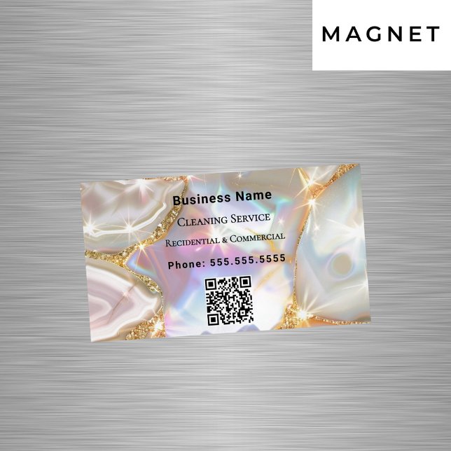 Beige Goldagate-Holograpgic-QR-Code Magnetische Visitenkarte (Von Creator hochgeladen)