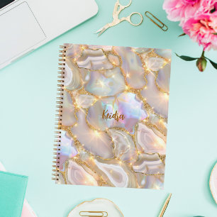Beige goldene agate holografischer Name Notizbuch