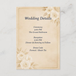 Beige Goldene Florale Hochzeits-Detailkarte Begleitkarte