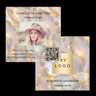 Beige goldenes holografisches Foto qr-Logo Quadratische Visitenkarte