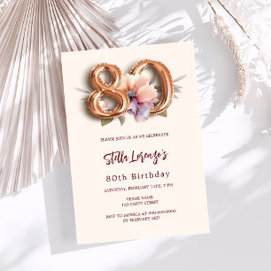 Beige Goldpfirsichblüte 80. Geburtstag Einladung