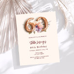Beige Goldpfirsichblütenbudget 60. Geburtstag<br><div class="desc">Eine moderne, stilvolle und glamouröse Einladung zum 60. Geburtstag. Beige, cremefarbene Einrichtung, mit Pfirsichfarben und lila Blume in Aquarelltönen. Der Name ist mit einem modernen handgeschriebenen Stilskript geschrieben. Personalisieren Sie Ihre Party-Daten und fügen Sie sie hinzu. Nummer 60 wird mit einem Schriftart im Ballonstil geschrieben, Skript. 1 Blatt = 1...</div>