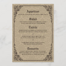 Beige Gothic Viktorianisch Damask Wedding Menu