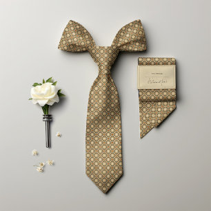 Beige Grau Gelb Vintage Blumenmuster Herren Krawatte