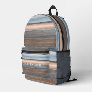 Beige Grau Türkis Blau Taupe Braun Streifen Kunst Bedruckter Rucksack
