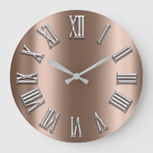 Beige graues Bronzemetallgraue silberne römische Große Wanduhr