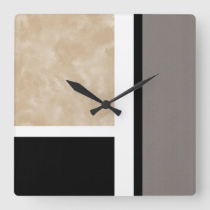 Beige graues Schwarzweiss-modernes Quadratische Wanduhr