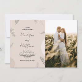 Beige Gray Hochzeit Einladungen mit Foto
