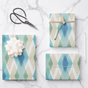Beige Green Blue White Aquamarin Rhombusse Muster Geschenkpapier Set