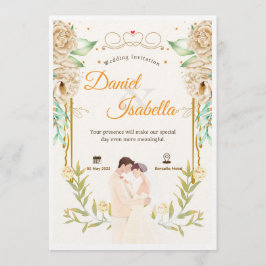 Beige Green Floral Watercolor Wedding Invitation Einladung