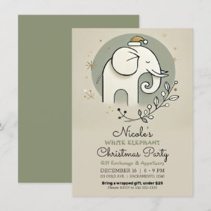 Beige Green Gold White Elephant Weihnachts-Party Einladung