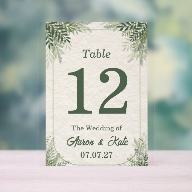 Beige Green Leaves Simple Wedding Acrylschild (Neutral)