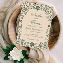 Beige Green Talavera Wedding Einladung