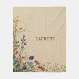 Beige Grenze Rustikale Boho Wildblume Aquarell Fleecedecke