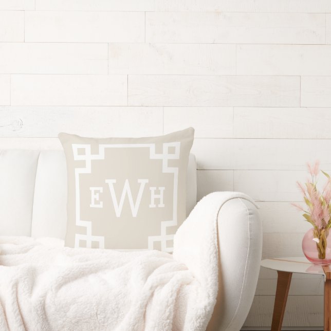Beige griechische Tastenkombinationen für Monogram Kissen (Liege)