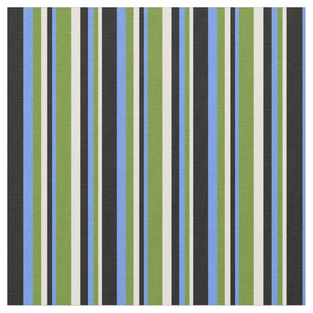 Beige, grün, Cornblumenblau und schwarz Stoff (Nahaufnahme)