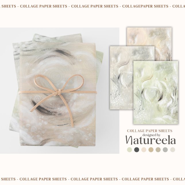 Beige Grün Grau Abstrakt Collage  Geschenkpapier Set (Von Creator hochgeladen)