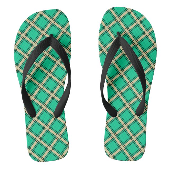 Beige grüne, karierte Muster Flip Flops (Fußbett)