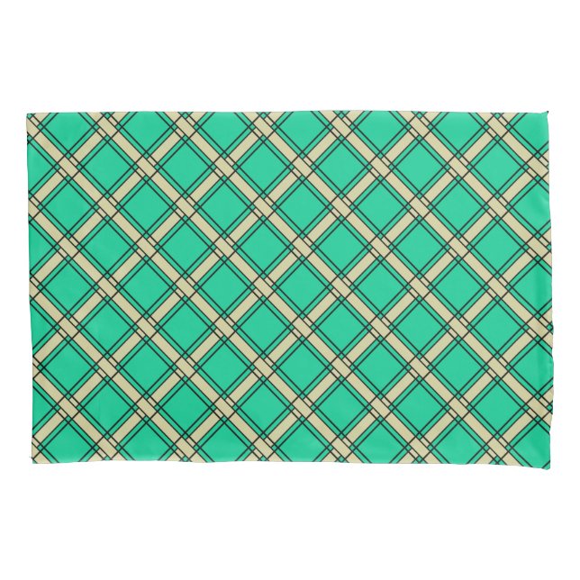 Beige grüne, karierte Muster Kissenbezug (Vorderseite)