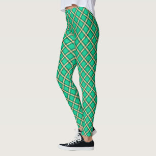 Beige grüne, karierte Muster Leggings