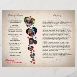 Beige-Grunge-Begräbungsprogramm zum Thema Herz Flyer