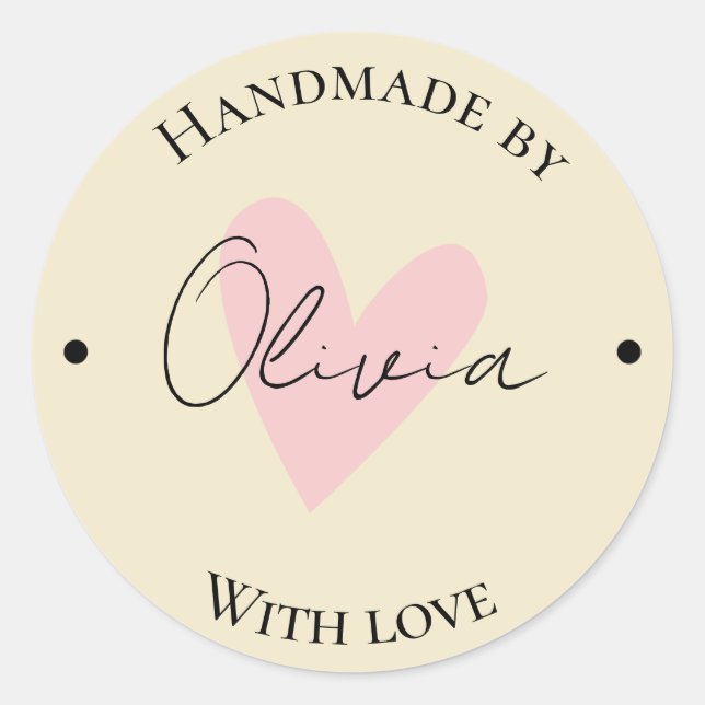 beige handgefertigt runder aufkleber (Vorderseite)