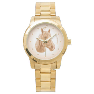 Beige Happy Horse Golden Wrist Watch Armbanduhr