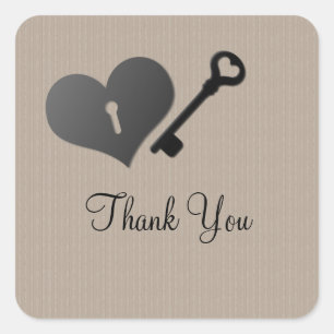 Beige Heart Lock und Key Danke Stickers