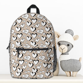 Beige Hearts Backpack Bedruckter Rucksack