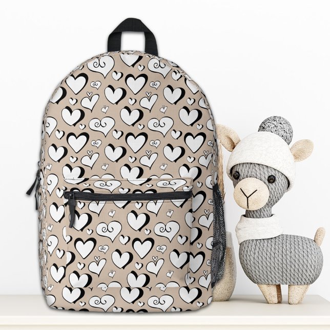 Beige Hearts Backpack Bedruckter Rucksack (Von Creator hochgeladen)