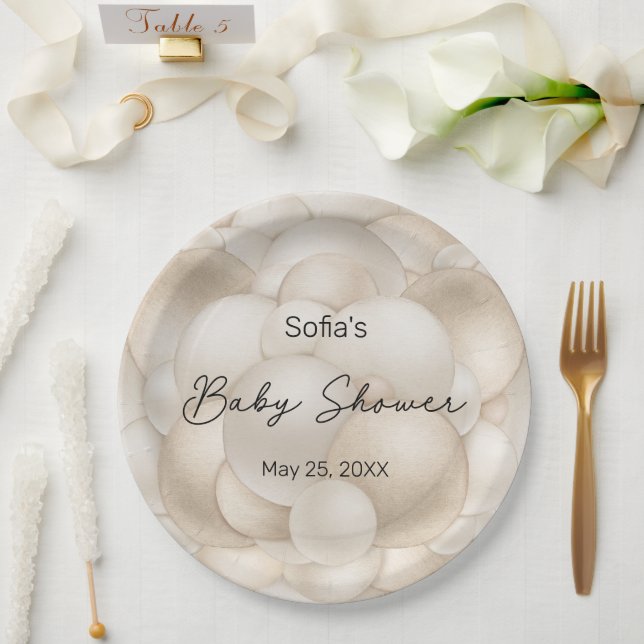 Beige Heißluftballon Babydusche Pappteller (Hochzeit)