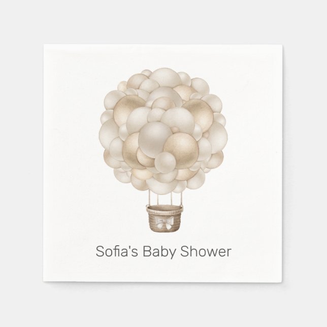 Beige Heißluftballon Babydusche Serviette (Vorderseite)