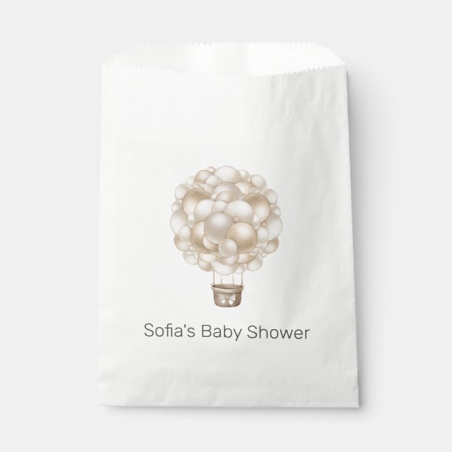 Beige Heißluftballon Boho Babydusche Geschenktütchen (Vorderseite)