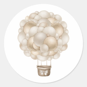 Beige Heißluftballon Boho Babydusche Runder Aufkleber