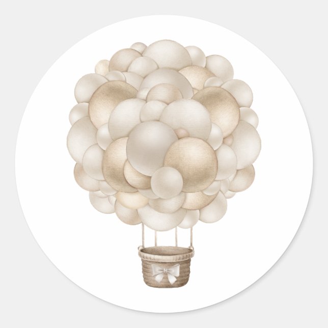 Beige Heißluftballon Boho Babydusche Runder Aufkleber (Vorderseite)