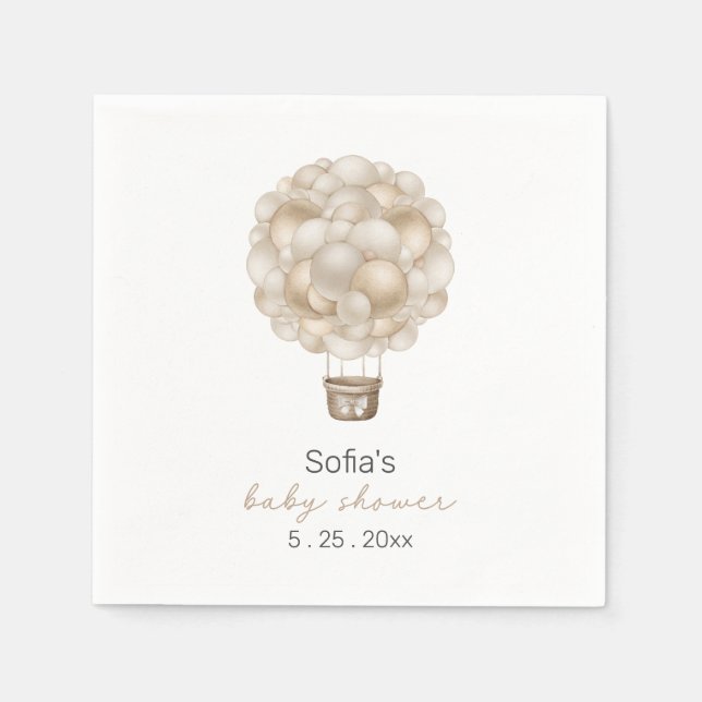 Beige Heißluftballon Boho Babydusche Serviette (Vorderseite)