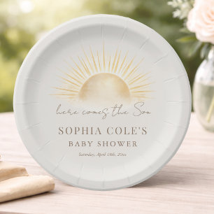 Beige Here Comes The Son Boho Boy Baby Shower     Pappteller