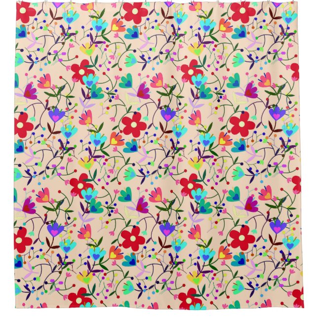 Beige Hintergrund farbenfrohe Blumenmuster Duschvorhang (Vorderseite)
