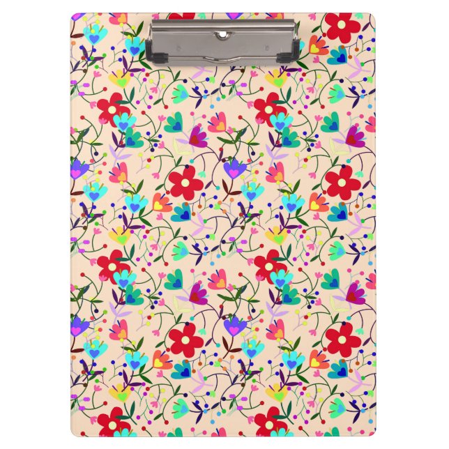 Beige Hintergrund farbenfrohe Blumenmuster Klemmbrett (Vorderseite)