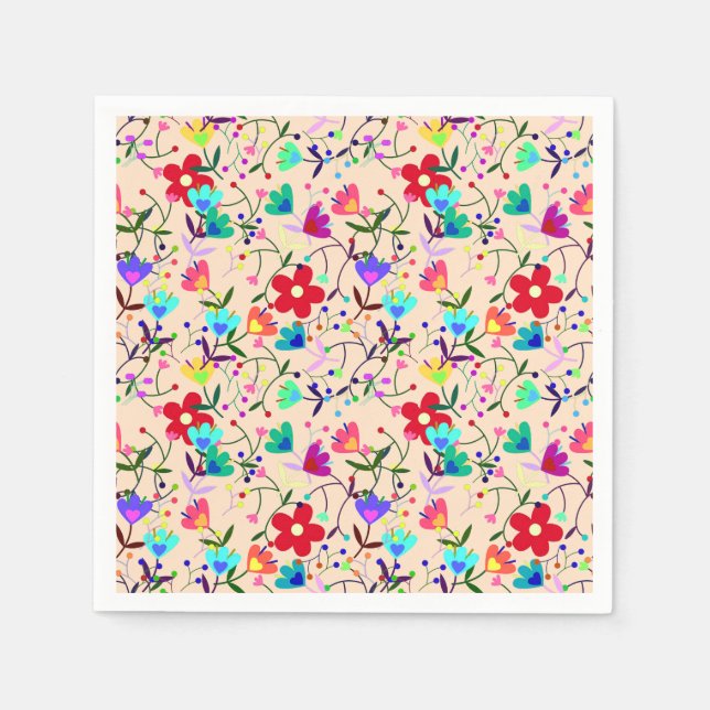 Beige Hintergrund farbenfrohe Blumenmuster Serviette (Vorderseite)